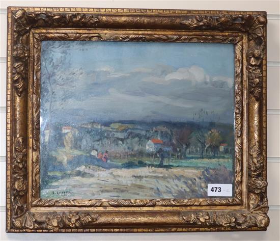 Edward Chappel, oil on panel, In the South of France, signed, RI Exhibition label verso, 32 x 40cm